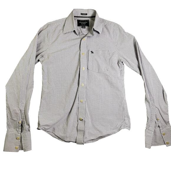 Vintage Y2K Abercrombie Fitch Muscle Button Up Shirt Men's S White Blue Plaid - Picture 1 of 8